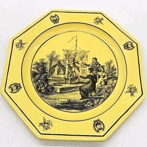 Vintage Mottahedah Italy Bright Yellow And Black Octagon Dish S.5002